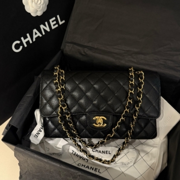 ✨👜Lucky Day🔥CHANEL Classic Flap CF gold chain shoulder strap cowhide Single sh - Picture 1 of 9